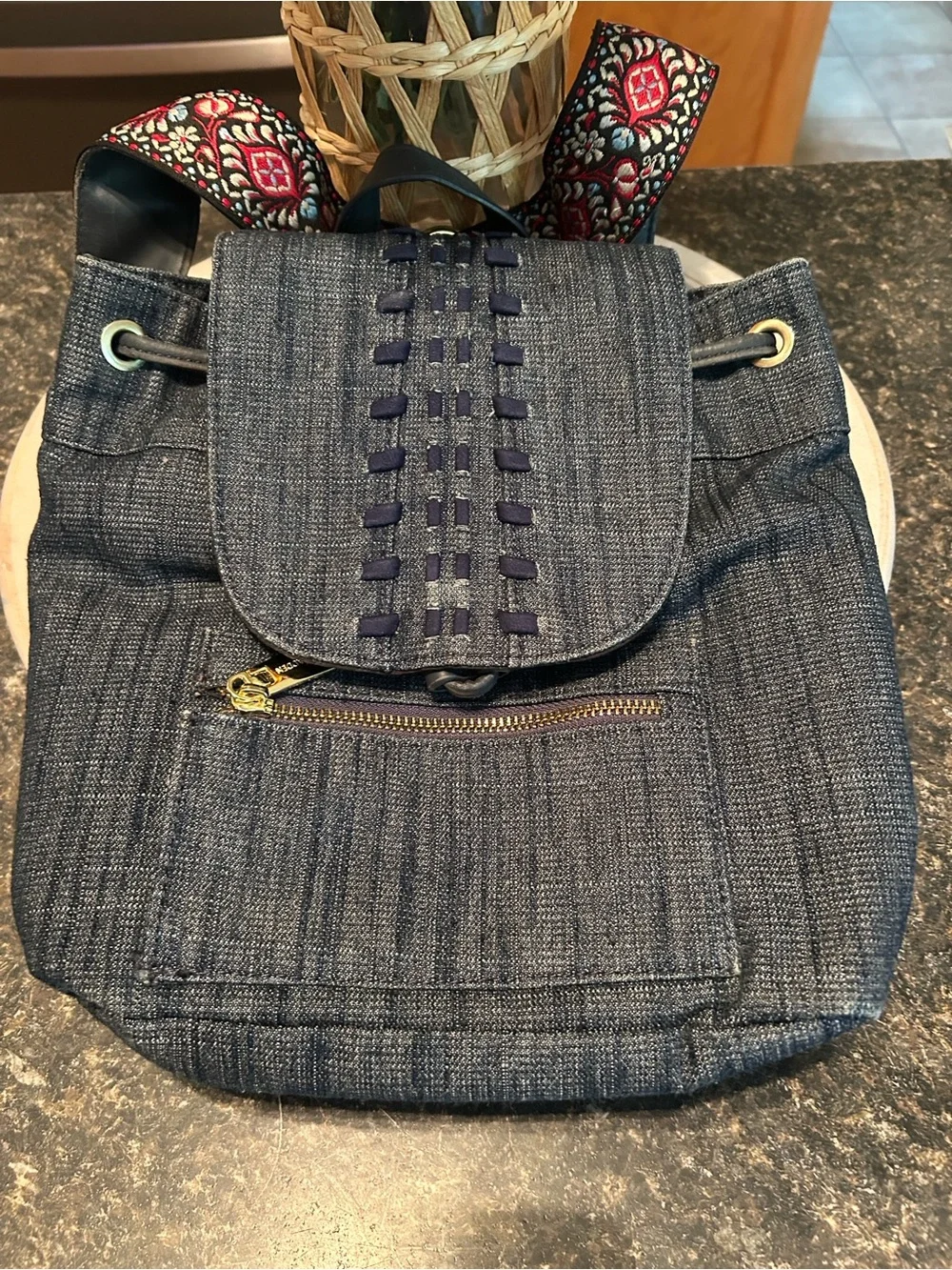 Steve Madden Denim-Backpack with Embroidered Strap